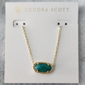 14k Gold on brass & GREEN Stone Pendant Necklace 16"+2 Kendra Scott NEW!